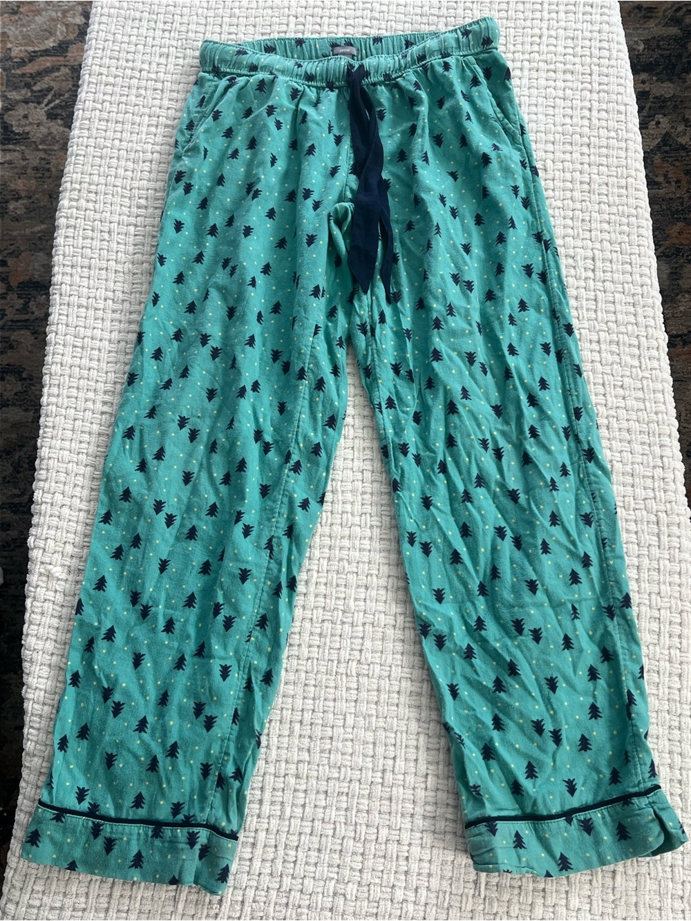 aerie Teal Pajama Bottoms with Navy Tree Print